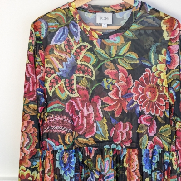 Johnny Was • Jade Long Sleeve Mesh Floral Tiered Dress - Picture 3 of 10